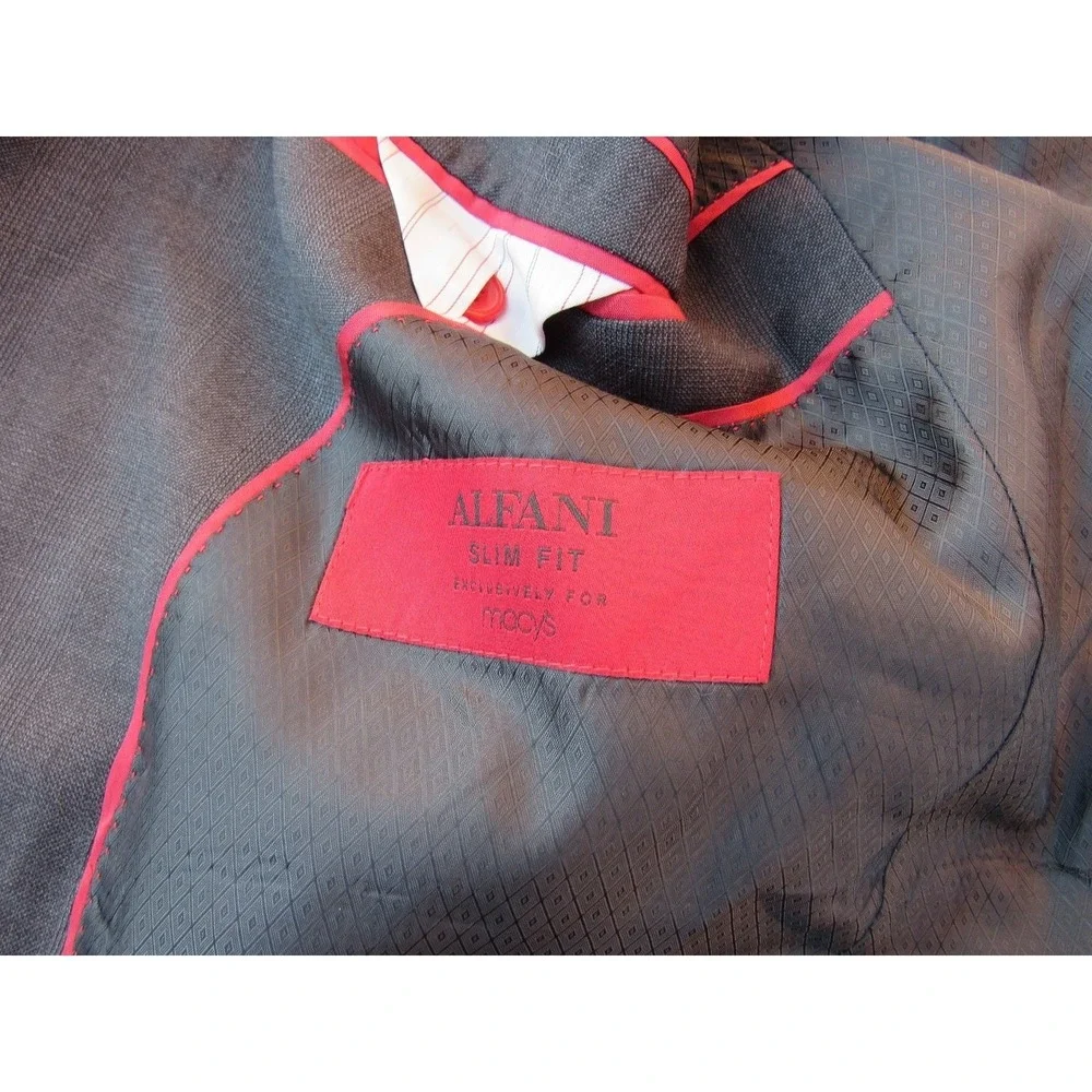 Alfani Men's Gray Wool Blazer Jacket 42R Slim Fit Two Button Lined - Picture 5 of 10